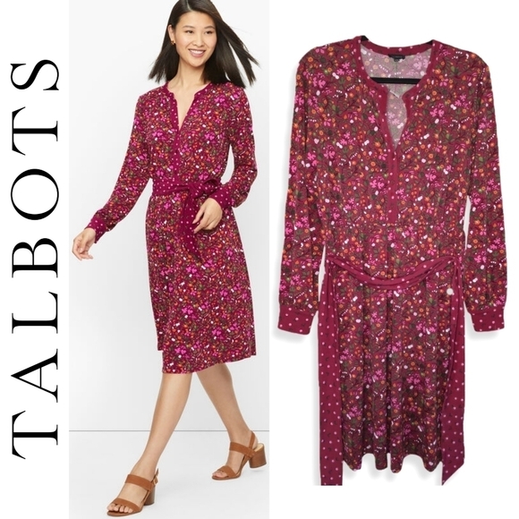 Talbots Dresses & Skirts - TALBOTS Nwt Tie Waist Fit & Flare Long Sleeve Fruit & Floral Midi Dress. Size M